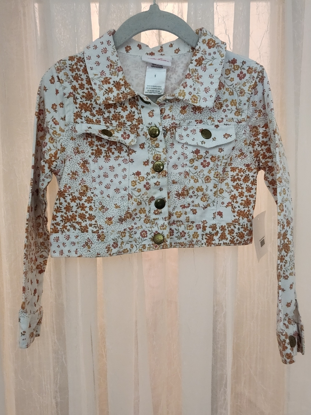 Little Lass Floral Jean Jacket in Cream, Rust/Pink, Sz-S, NWT - Picture 3 of 6